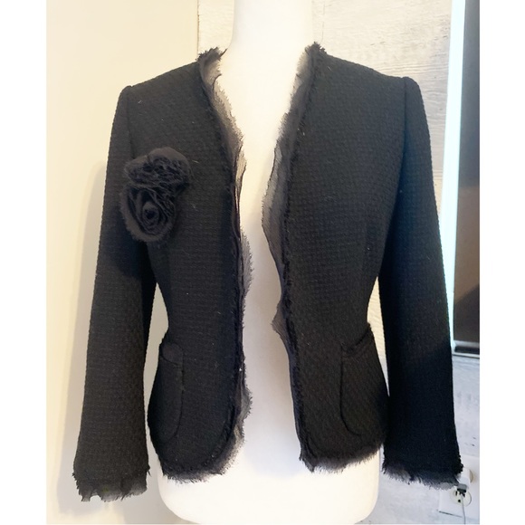 Banana Republic Wool Tweed Black Cropped Blazer Size 4 - Picture 1 of 6